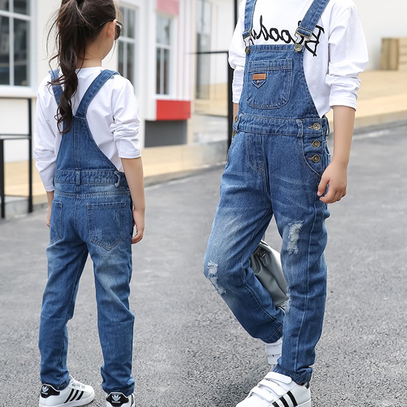 Pantalones vaqueros con tirantes de vaquero para niños, pantalón con cinturón coreano para niños de 4 a 13 años, primavera