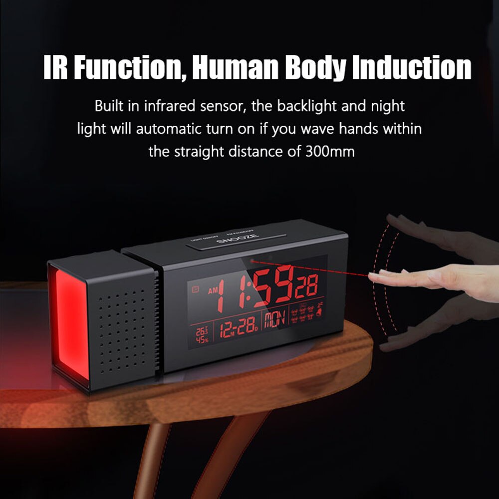 5-in-1 Alarm Clocks IR Function FM Radio Desk Table Clocks Temperature Humidity Monitor Wall Clocks with 7 Color Night Lights
