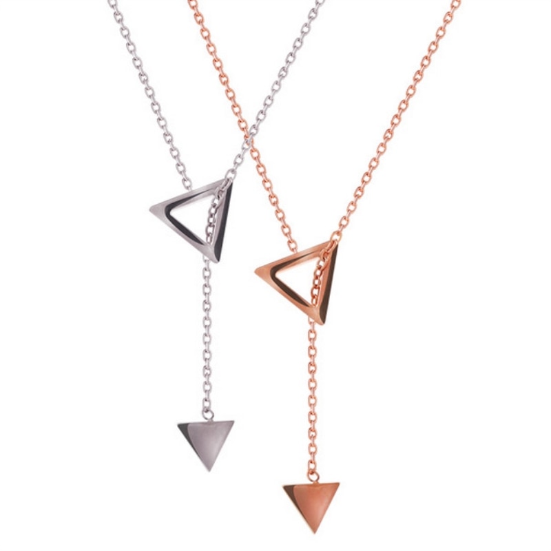 Geometry Triangle Korean Fresh Simple 925 Sterling Silver Temperament Personality Female Necklace SNE140