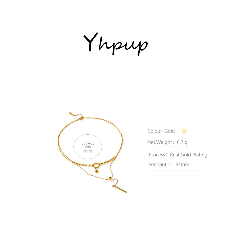 Yhpup Stylish Layered Cylinder Pendant Chain Necklace Charm Gold Metal Choker Stainless Steel Necklace collane donna statement