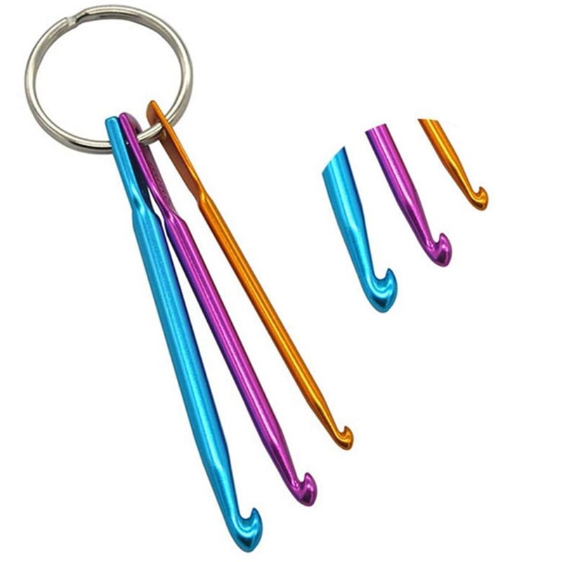 3 Maten In 1 Set Sleutelhanger Haken, Diy Multicolour Ambachten Breinaalden Mini Aluminium Haaknaald Sleutelhanger