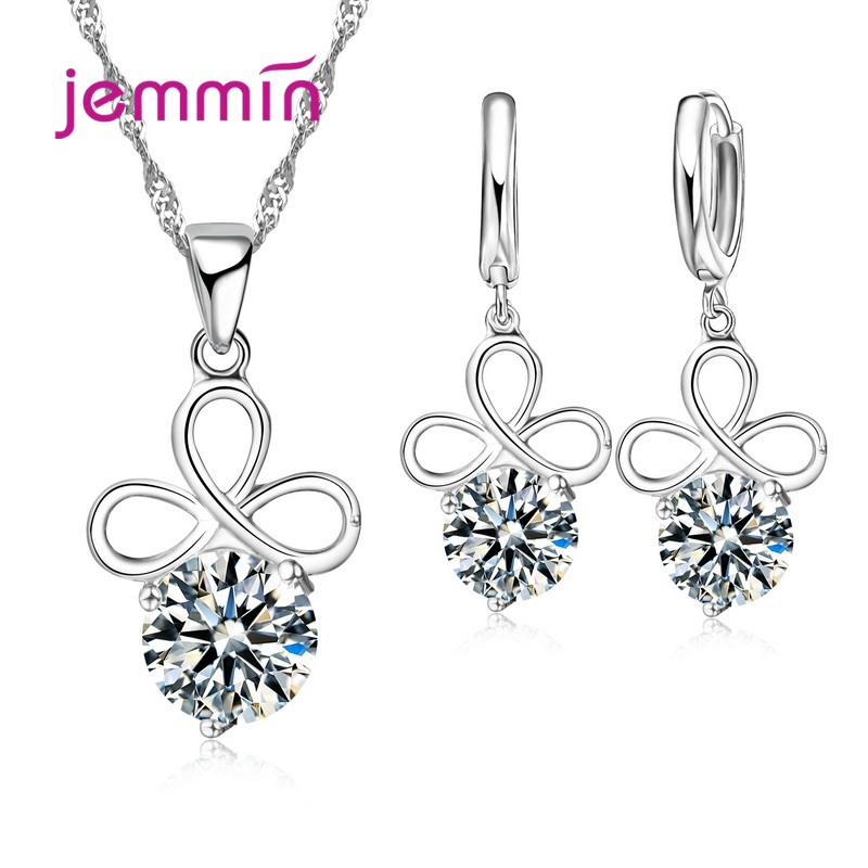 925 Sterling Silver Trendy Crystal Pendant Necklace Earrings Jewelry Set For Women Girls Wedding Engagement Jewelry: Watermelon red