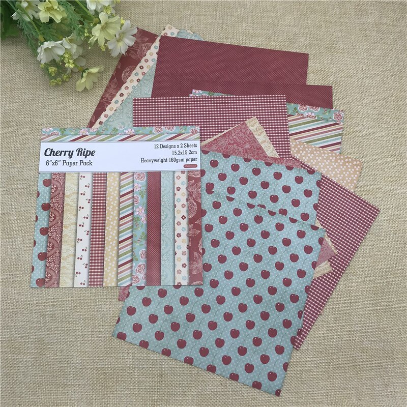 24 sheets 6"X6"Cherry Ripe paper Scrapbooking paper pack handmade craft paper craft Background pad