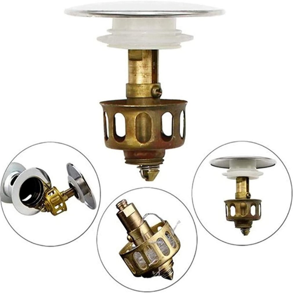 Universal Wash Basin Bounce Drain Filter Built-in Anti-Clogging Strainer Pop Up Bathroom Sink Drain Plug With Basket Filter