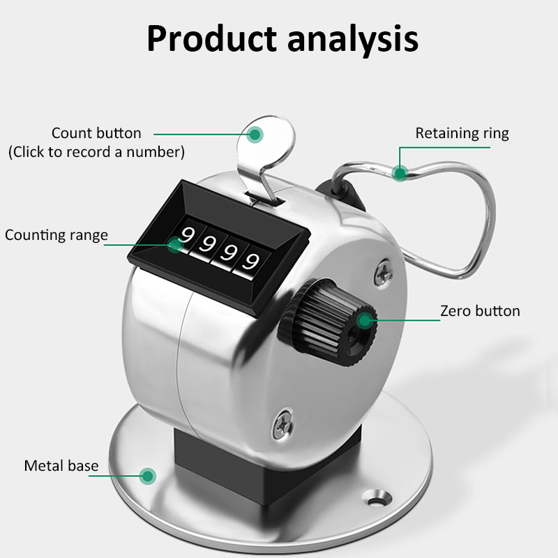 Metal Handle Tally Counter 4-Digit Number Clicker Counter Manual Mechanical Counters Clickers Pitch Counter for Coaching Fishing