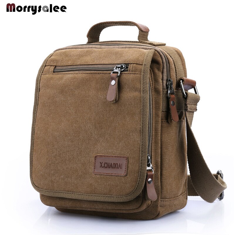 Vertical Square Canvas Bag Men's Messenger Bag Large Capacity Shoulder Bag Handbag Handsome Bag For Male: Brown