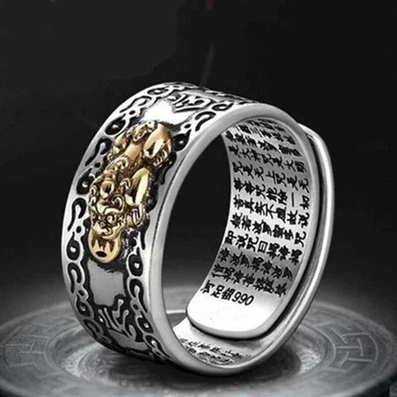 Feng shui pixiu mani mantra beskyttelse rigdom ring amulet rigdom heldig åben justerbar ring buddhistiske smykker ring ll@ 17