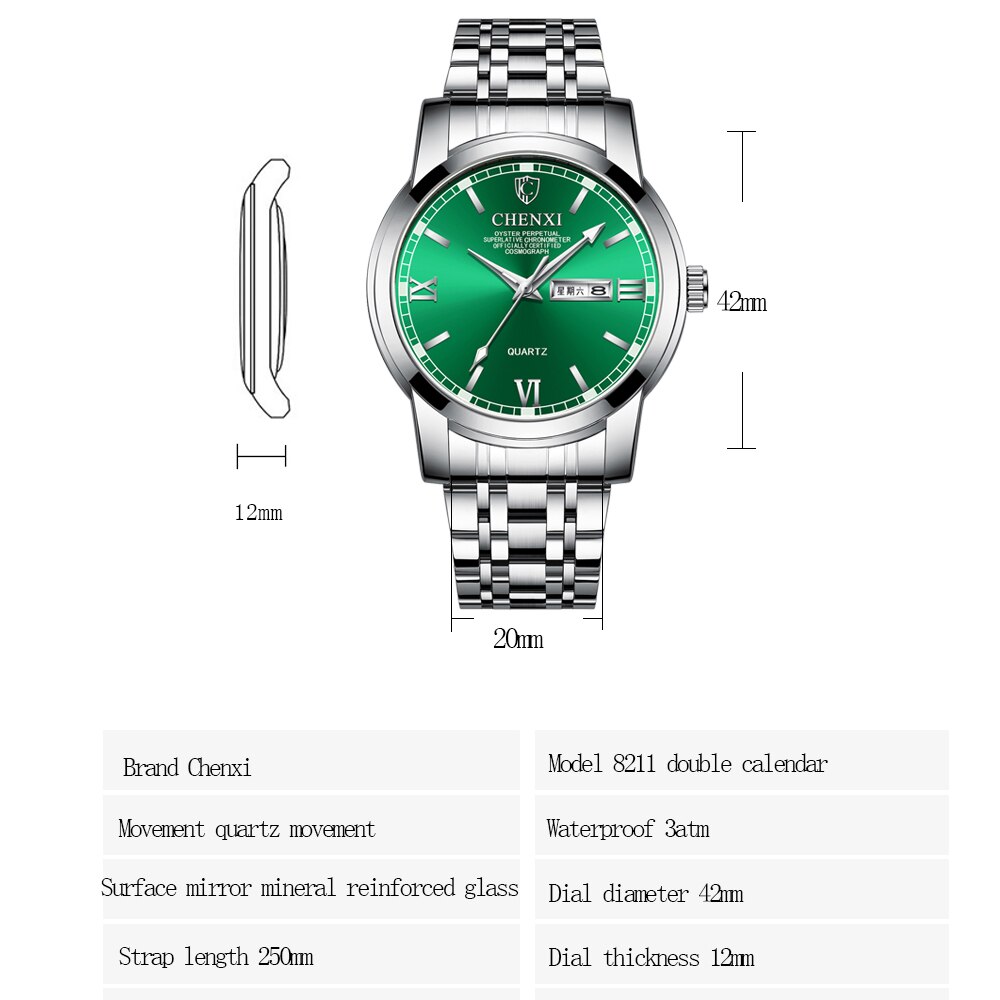 Quartz Horloge Luxe Mens Business Waterdichte Lichtgevende Horloges Mannen Horloge Zilver Zwart Rvs