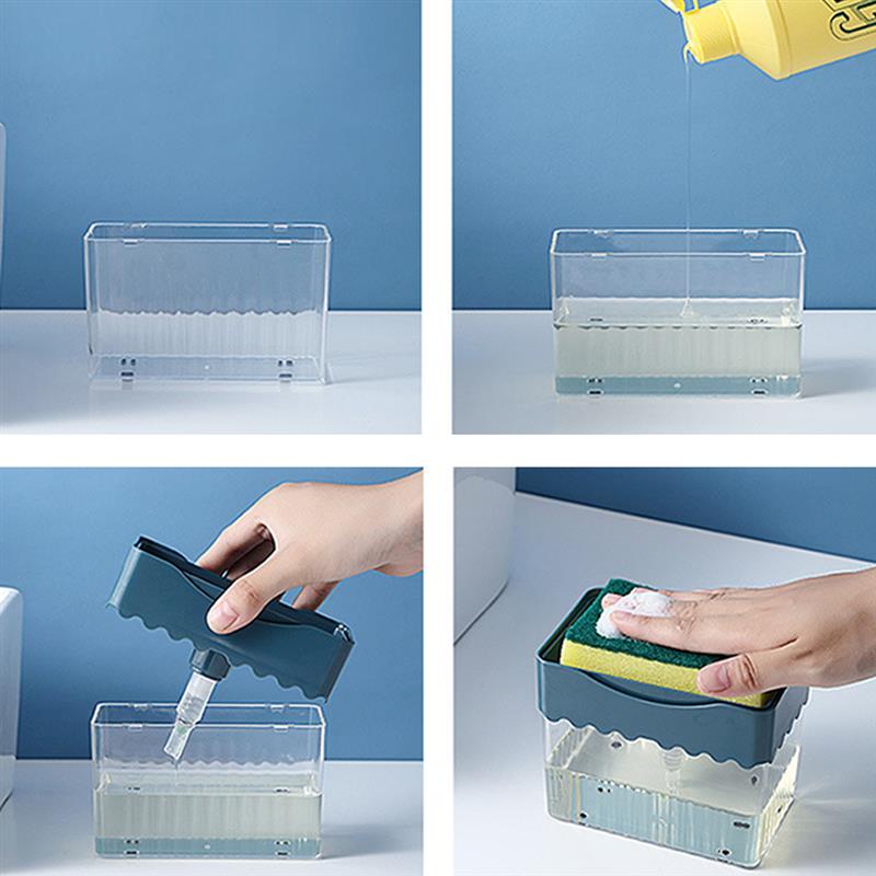 2-In-1 Soap Pump Dispenser With Sponge Holder Liquid Dispenser Container Hand Press Soap Organizer Kitchen Cleaner Tools