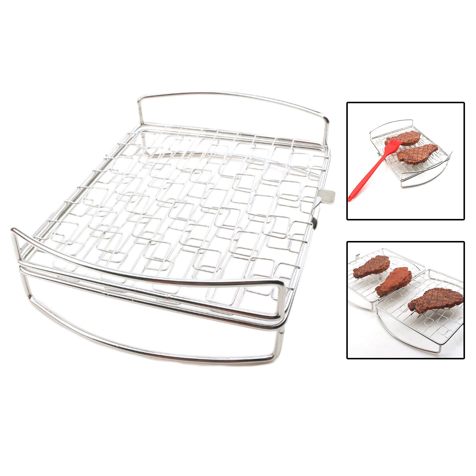 Cesta de parrilla de acero inoxidable antiadherente, red plegable para barbacoa, red para asar carne, pescado, pollo, herramienta de Picnic para acampar al aire libre