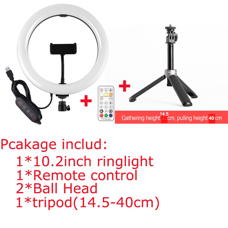 10.2 Inch Gebogen Oppervlak Usb Rgbw Dimbare Led Selfie Ring Vullen Licht Lamp Met Statief Afstandsbediening & Telefoon Klem voor Make-Up