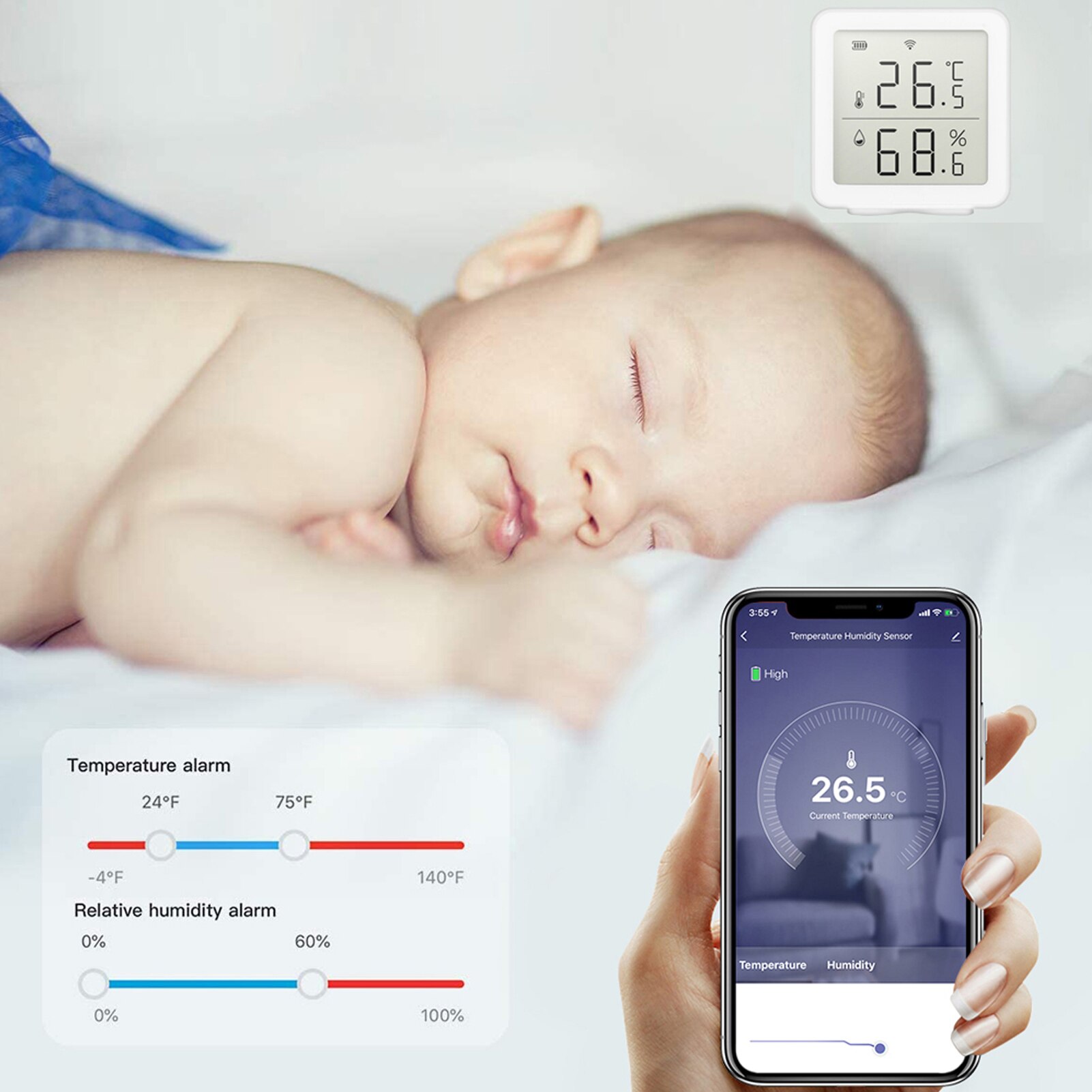 Tuya WIFI Intelligent Home Wireless Temperature Sensor Humidity Automation Scene System Compatible with Alexa