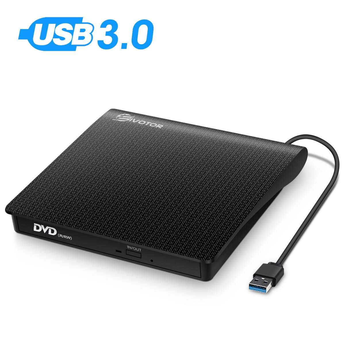 EIVOTOR-Unidad óptica externa USB 3,0, reproductor de DVD-RW, grabador de CD y DVD, compatible con transferencia de datos de 2MB para PC y portátil