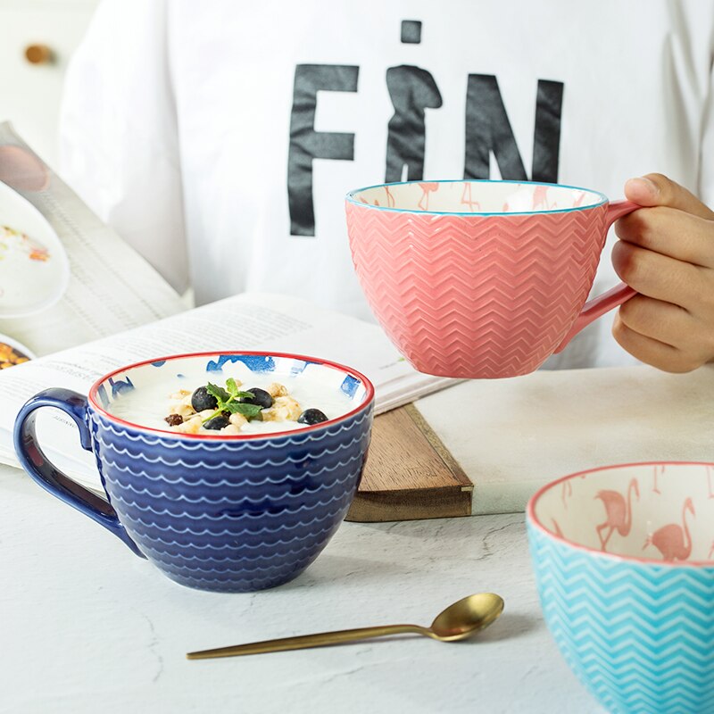 Taza de café de cerámica pintada a mano, taza Vintage creativa, cafetería, suministros de Bar, personalidad en relieve, taza de desayuno, dolor de manos colorido