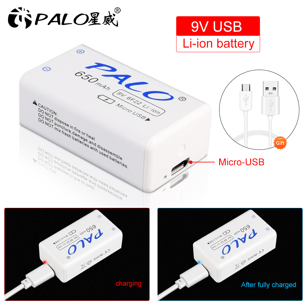 Palo 9v ladattava akku 650 mah 6 f 22 micro usb 9v litium-ion akku yleismittarille mikrofoni lelu kaukosäädin ktv