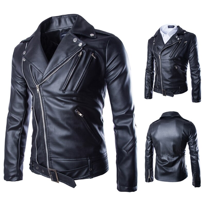 Zwarte Jas Leren Heren Klassieke Motorfiets Jassen Mannen Pu Leren Jas Voor Man Moto Jas Winter Jas Outfit Fitness