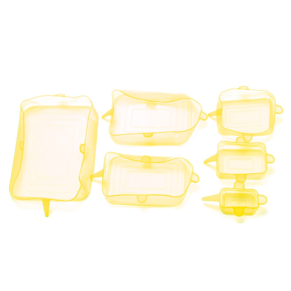 6 Stks/set Herbruikbare Kom Cover Ronde Vierkante Siliconen Deksel Stretch Zuig Voedsel Verse Houden Verse Deksels Kookgerei Keuken Gereedschap: yellow