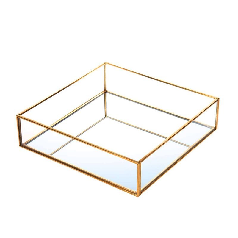 Cosmetische sieraden opbergbak ronde glazen plaat, messing decoratieve lade sieraden parfum organizer, westerse cake dessertplaat, Nordic eenvoudige stijl cosmetica voor dressoir, badkamer