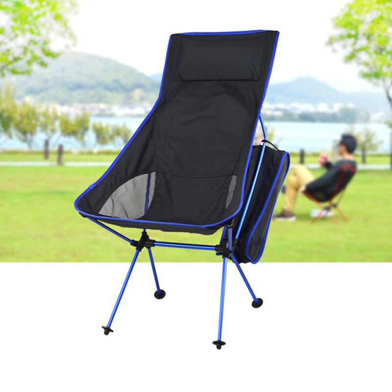 7075 Moon Fishing Chair Recliner Lightweight Outdoor Folding Chair Fishing Chair Longer and Larger with Pillow Foldable: Navy