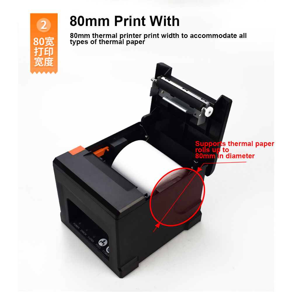 HZTZ-impresora térmica de recibos de 80mm, cortador automático de HZ-8360, impresora POS de cocina para restaurante, USB, LAN, Bluetooth