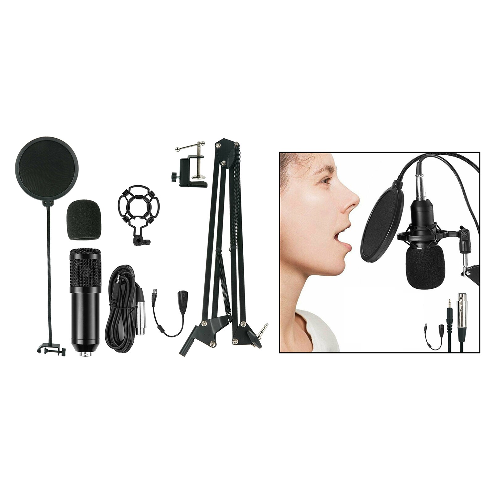 Broadcasting Studio Recording Condenser Microphone Kit PC Cardioid Mic with Arm