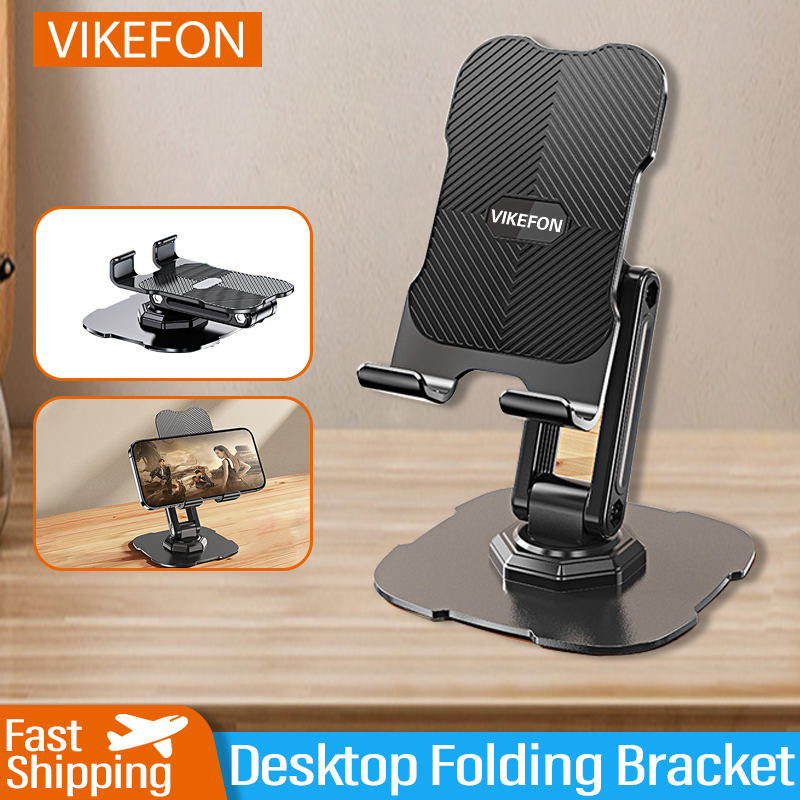Vikefon metall mobil skrivbordsstativ halkfri silikonplatta 360 ° hållare vikbar justerbar universal surfplatta telefon roterbar ställning