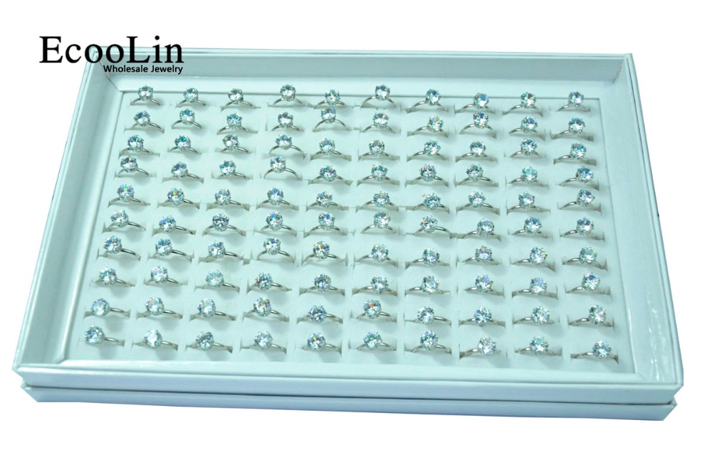 10 Uds EcooLin joyería 1,0 quilate, zirconio anillos Chapado en plata lotes para mujeres paquetes a granel LR4023