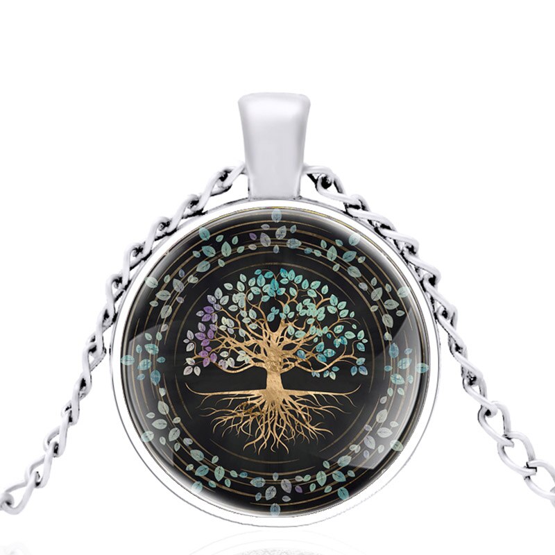 Klassieke levensboom hand van vriendschap bronzen glazen koepel ketting mannen vrouwen hanger sieraden: Zilver