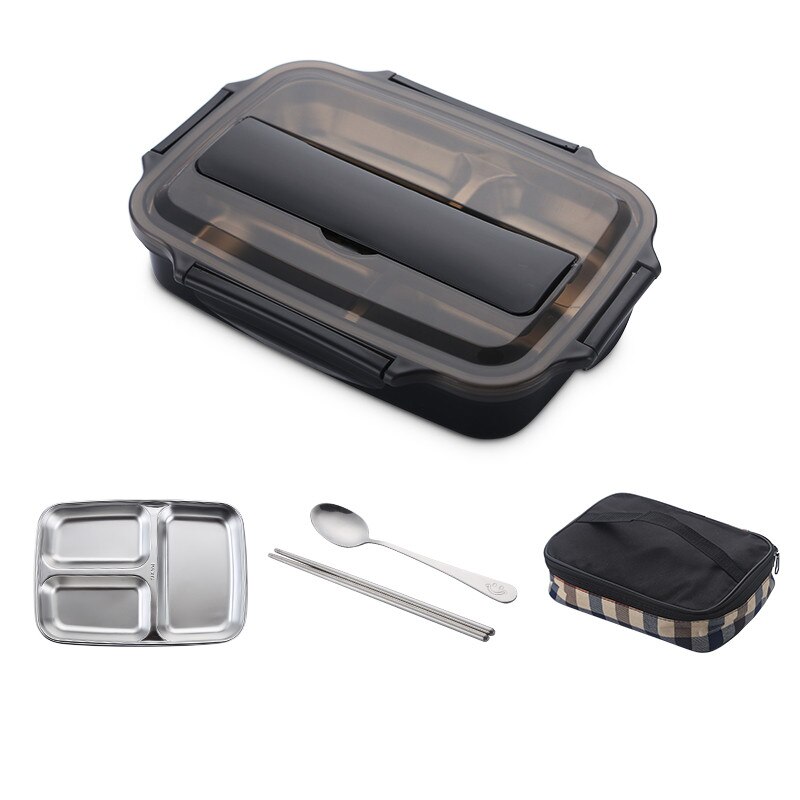 Edelstahl 304 Mittagessen Kasten Mit Löffel dicht Mittagessen Bento Boxen Geschirr einstellen Mikrowelle Erwachsene freundlicher Lebensmittel Container: klein Schwarz mit Tasche