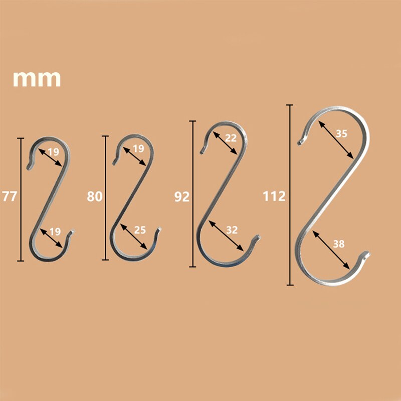 10PCS S Shape Hanging Hooks 304 Stainless Steel For Kitchen Hanging Pots And Pans Handbag Hanger