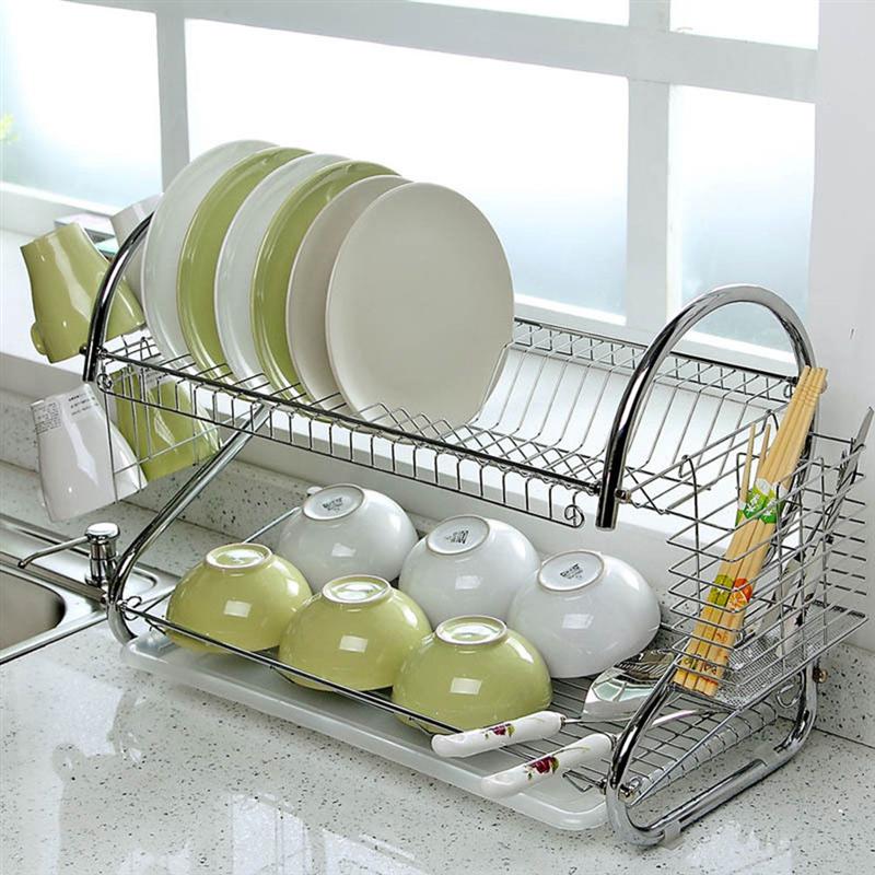 Kitchen Dish Cup Drying Rack Drainer Dryer Tray Cutlery Holder Organizer 45x25x39cm