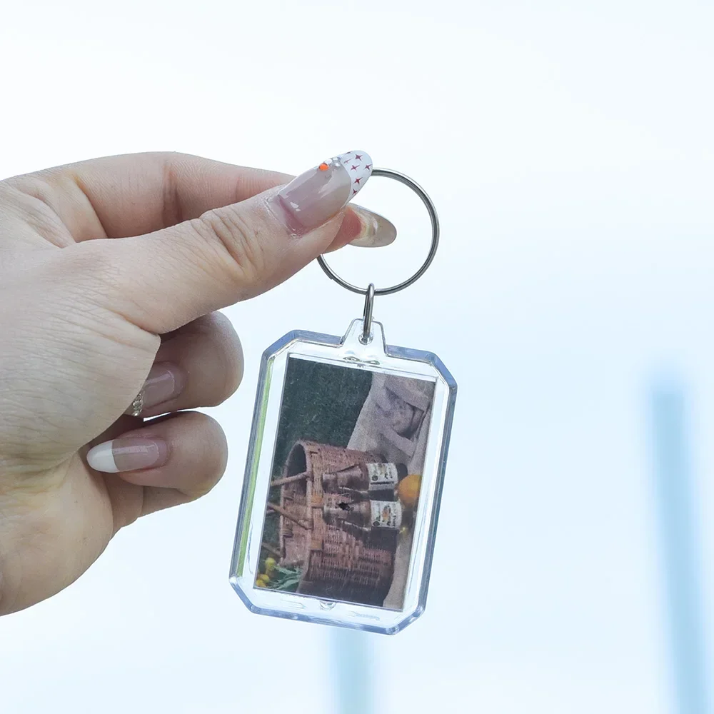 5/50 stuks transparante rechthoek blanco helder acryl inzetstuk foto fotolijst sleutelhanger sleutelhanger DIY splitring sleutelhanger