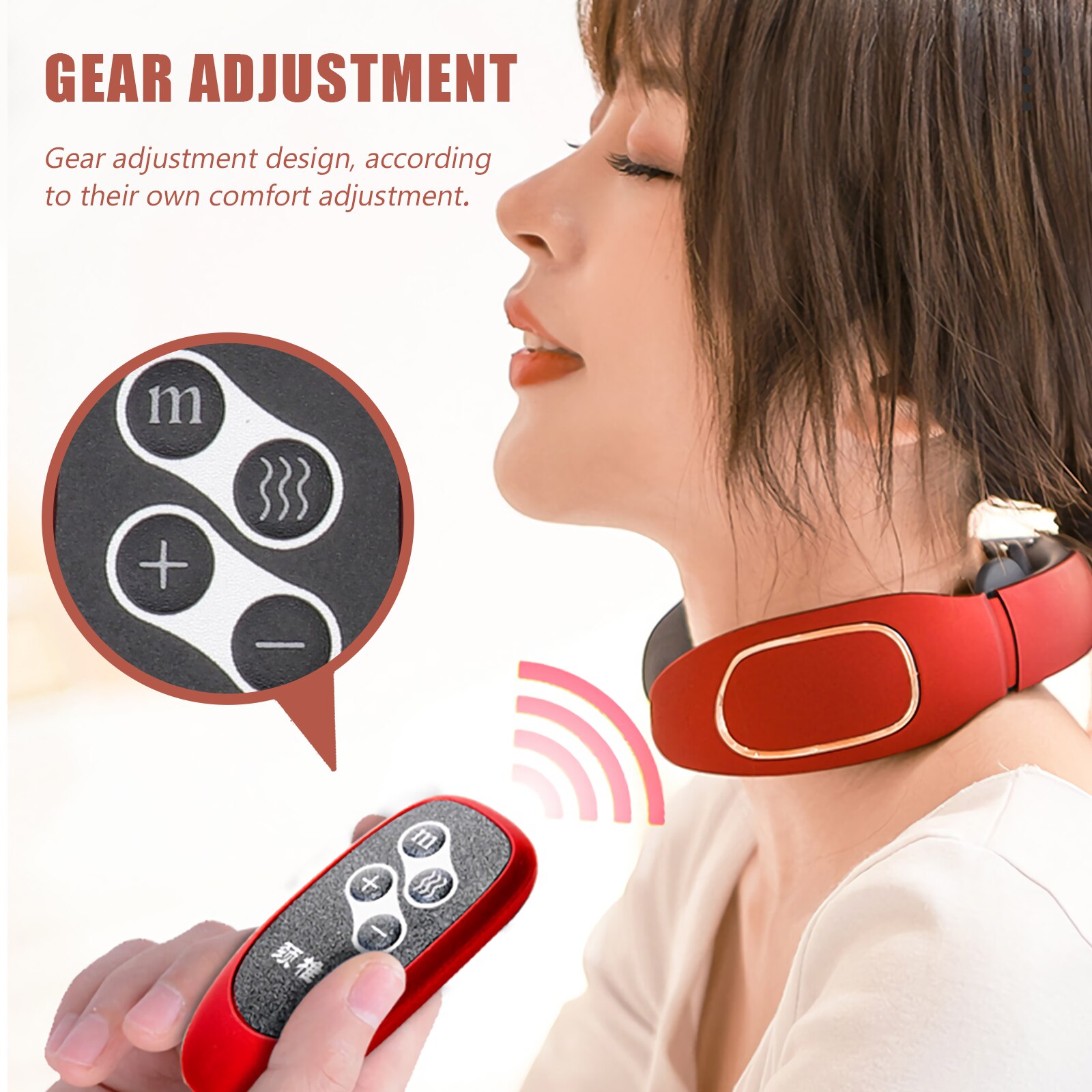 3pcs Cervical Vertebra Massager Pulse Physiotherapy Instrument Wireless Instrument Neck Massager (Red, with Telecontrol)