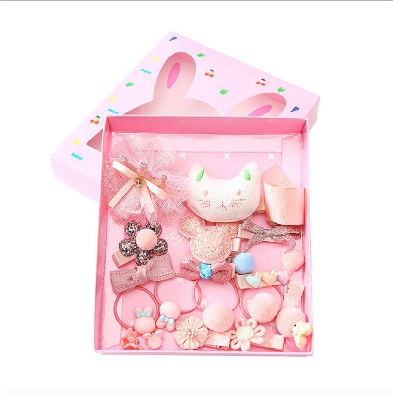 18 stks/doos Kinderen Leuke Haaraccessoires Set Baby Stof Boog Bloem Haarspelden Haarspeldjes Haar clips Meisjes Hoofdtooi Leuke