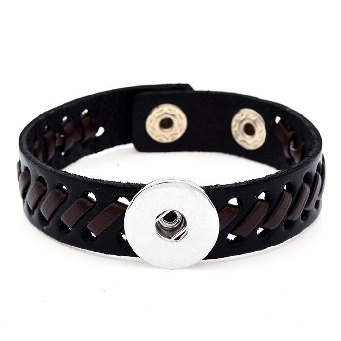 Mode SE0083 Charme Landelijke Stijl Beauty Hollow Leather Snap Armband Fit 18Mm Snap Knoppen Sieraden: Black brown