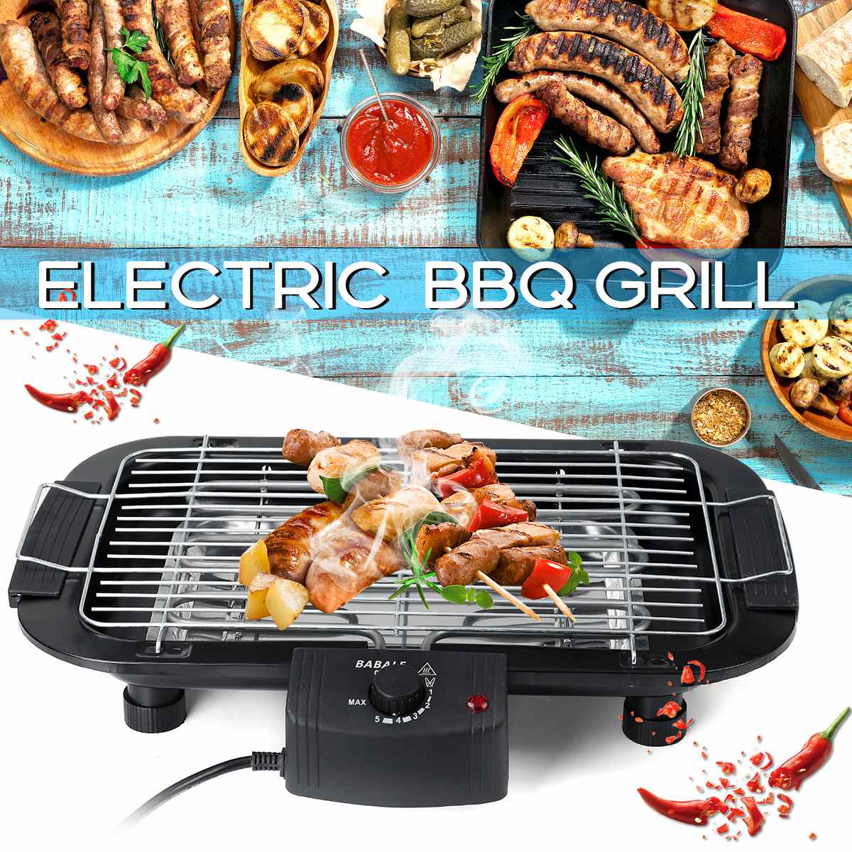 220V Niet Stok Temperatuurregeling Elektrische Bbq Teppanyaki Barbecue Grill Bakplaat Tafel Top Smeless Voor Outdoor Huishoudelijke Coing