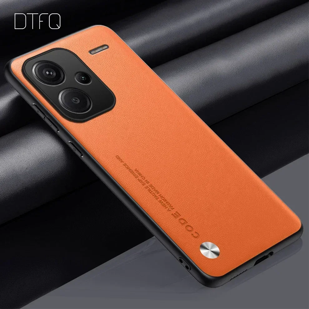 Capa Traseira Anti Choque para Xiaomi, Capa De Couro De Luxo Para Redmi Note 13 Pro Plus: alumínio / Marrom