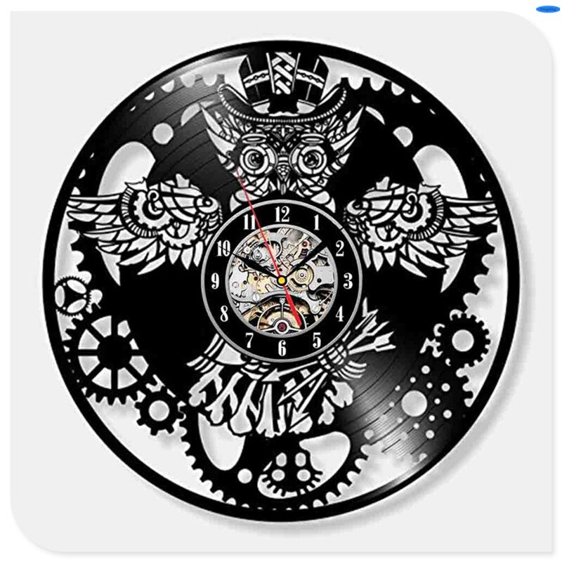 Steampunk klok uil monteur tandwielen vinyl wandklok retro gotische vintage decoratie: 6