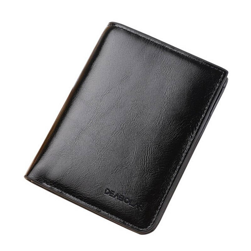 Genuine Leather Wallet Men Clip Cowhide Wallet Men Brand Coin Wallet Small Clutches Men's Purse Coin Pouch Short Men Wallet: A black