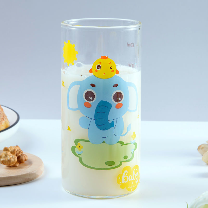 Coffee Tea Milk Glass Cup Scale Japanese style Heat-resistant Animals Cartoon Glass Cups for Cold Drinks Tea Cup Lid straws: Blue