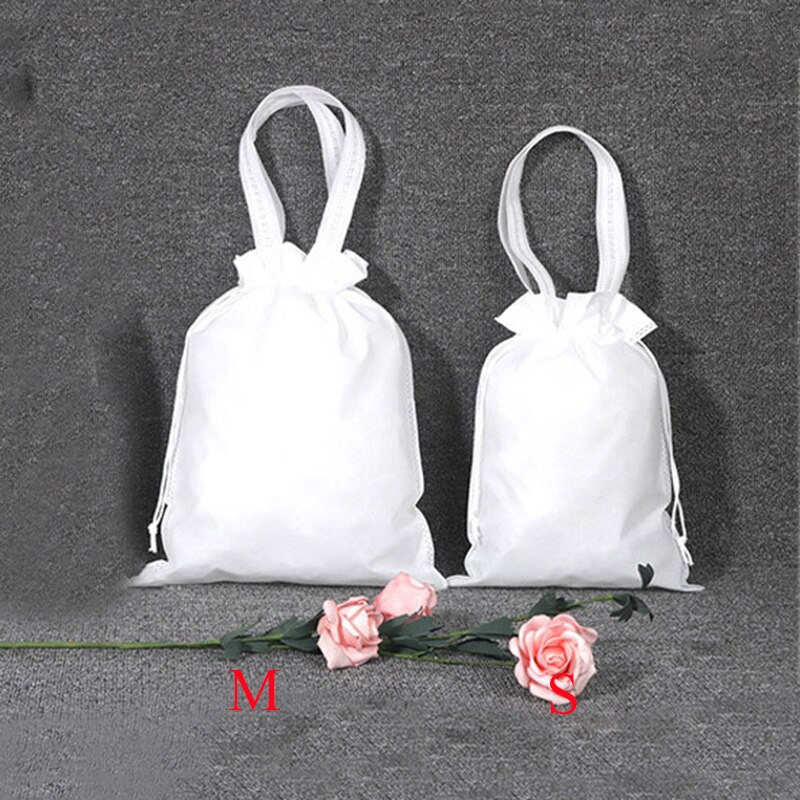 Portable Drawstring Bags Girls Shoes Bags Women Non-woven Travel Pouch Storage Clothes Handbag Dustproof Makeup Bag: 1PC  white M