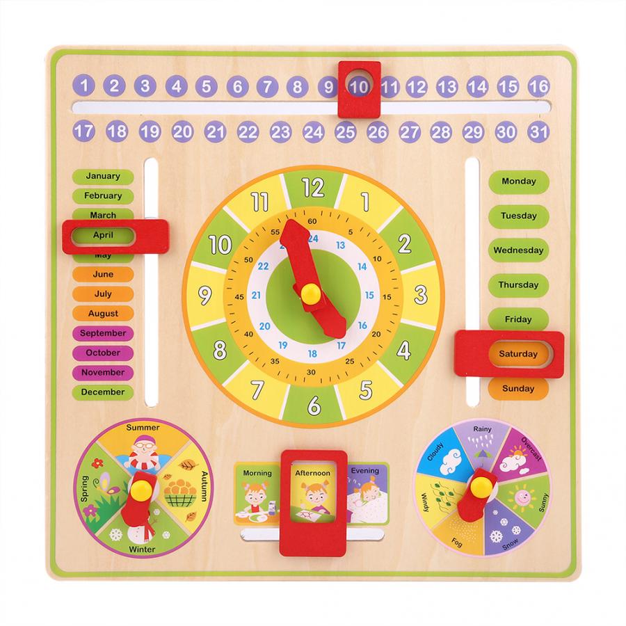 Holz Karikatur Frosch Kalender Uhr einstellen freundlicher Holz Kalender Zeit Kognitiven Passenden Spielzeug freundlicher Früh Lernen Bildung Spielzeug: C