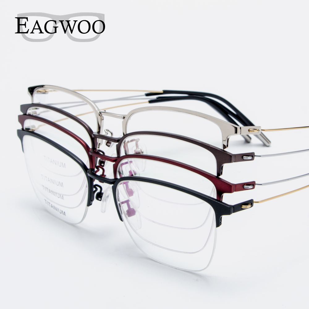 Eagwoo Titanium Eyeglasses Half Rim Optical Frame Prescription Spectacle Wire Temple Glasses Men Slim Light Eye glasses 5201