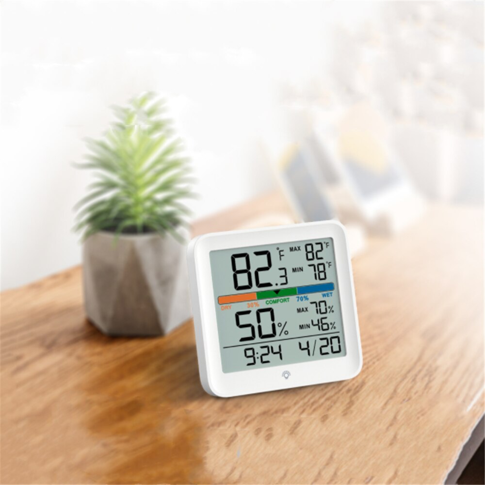 Digital Temperature Meter Backlight Thermo-hygrometer with Magnet Multifunctional Indoor Color Screen Thermometer Humidity Clock