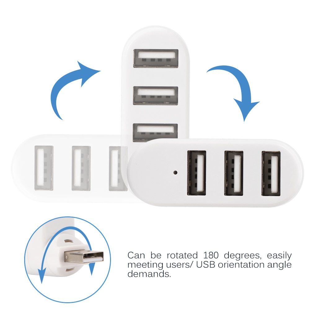 Hub Usb más barato giratorio de alta velocidad 3 puertos Mini USB HUB 2,0 adaptador divisor USB para Windows 2000/Windows ME