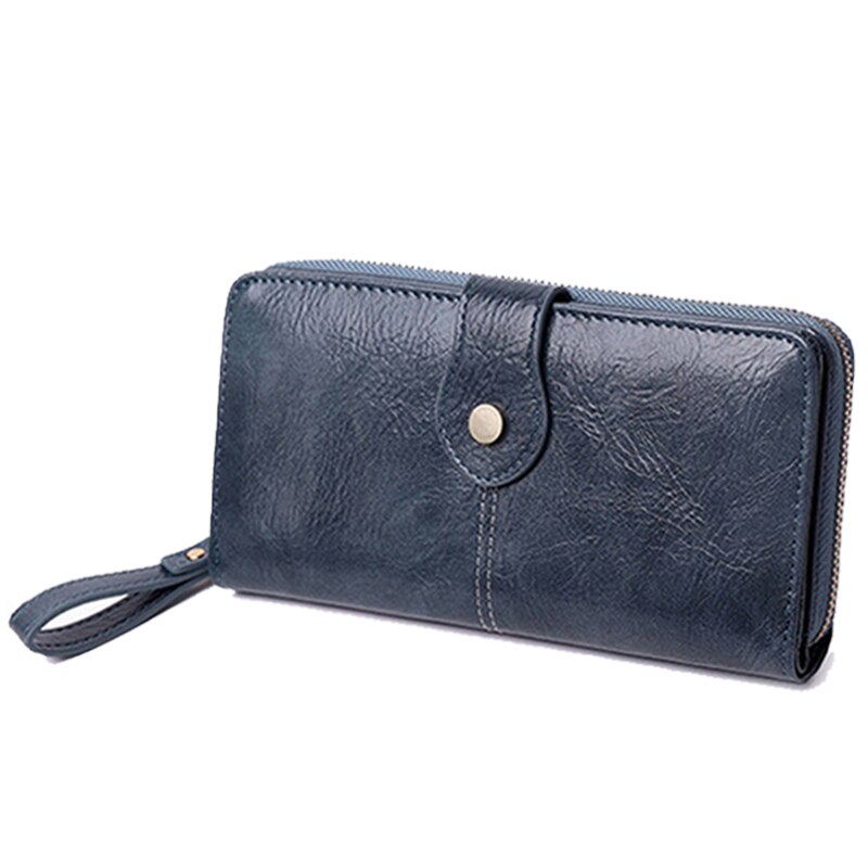 Women PU Leather Wallets Female Long Hasp Purses Multifunctional Clutch Large Capacity Zipper Wallet Phone Purse Card Holder: Style-1 Blue