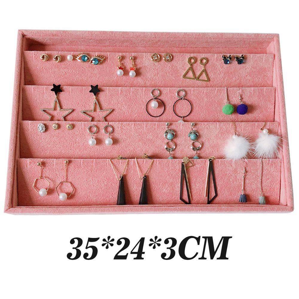 Caja organizadora de exhibición de anillo de terciopelo rosa, soporte para bandeja, collar, pendientes, caja de almacenamiento, escaparate, soporte para joyería: F large coral