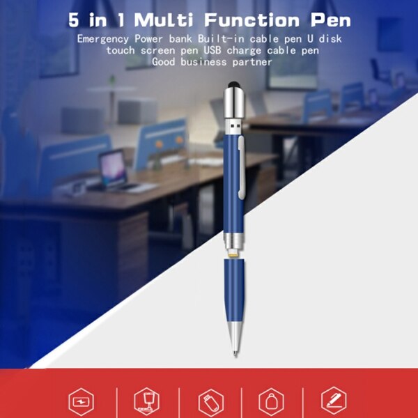 5 in 1 lichtgevende multifunctionele pen 32g schijven + powerbank + micro-usb-opladerinterface + druk op de knop + zakelijke pen voor android