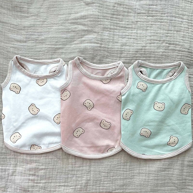 Cute Pet Dog Clothes Summer Cartoon Bear Dogs Vest Cotton For Puppy Small Medium Thin Clothing French Bulldog Ropa Perro Pug