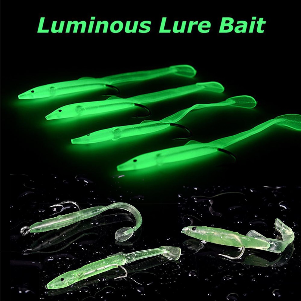 10pcs/lot Luminous Fish Eel Lures with Hook 5.5/7cm Artificial Soft Baits Lead Jig Lure Head Worm Barbed Hook Fishing Tackle D25